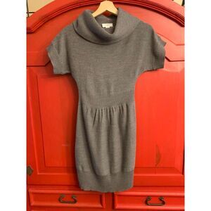 Anne Taylor Loft XSP Extra Small Petite Gray Cowl Neck Sweater Dress Grey EUC